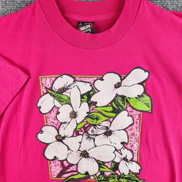 VTG Fruit Of The Loom North Carolina T Shirt Floral Pink Large 50/50 USA Made - Picture 1 of 14